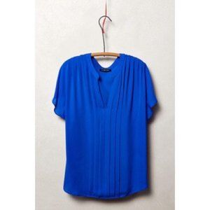 Anthro La Fee Vert blue pin tucked silk blouse L